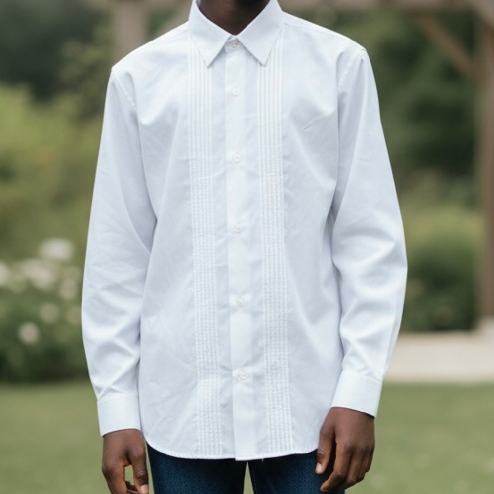 Rafael White Pleated Tuxedo Dress Shirt Long Sleeve Boys Size 12‎ Formal